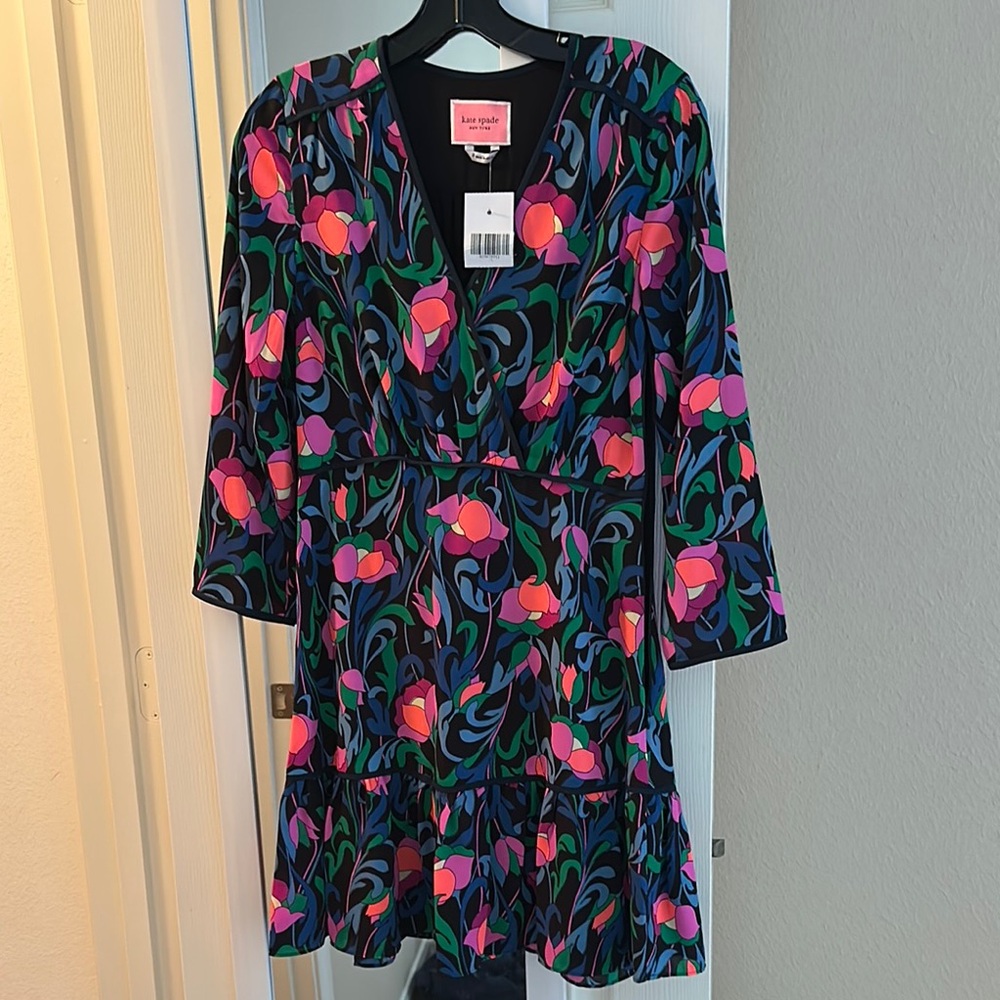 Kate Spade Pink and Green Fit and Flare Midi Dress